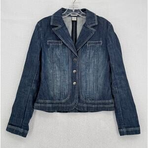 Evelyn Womens Blue Denim Cotton Collared Button Front Jean Jacket Sz 8